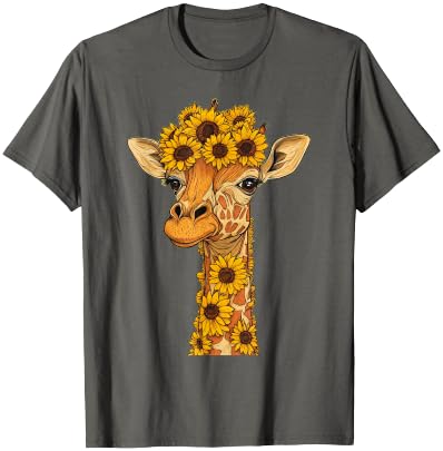 Sunflower Giraffes Lover Flower Gardening Apparel Sunflower Giraffe Flower Gardening Floral T-Shirt - Baby Blue