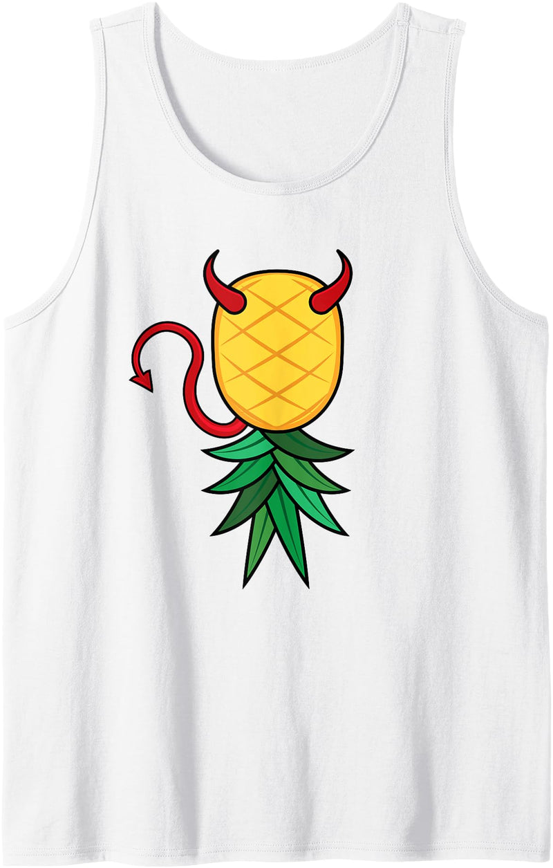 Halloween Upside Down Pineapple Swingers Lifestyle Halloween Devil Costume Upside Down Pineapple Swinger Tank Top - White
