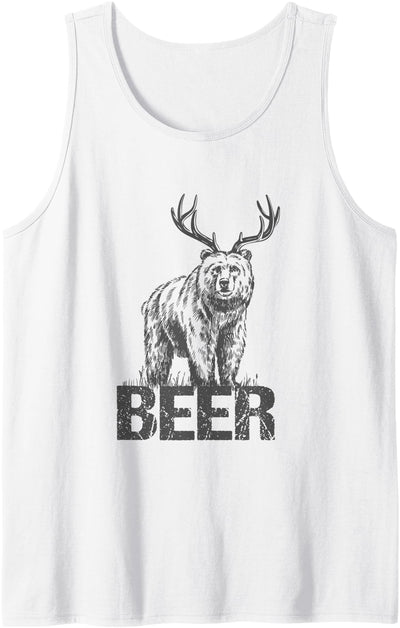 Bear And Deer Combination Bear With Antlers Beer Tank Top