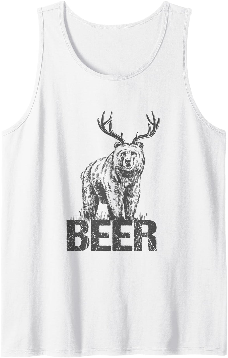 Bear Beer Deer Antlers Bear And Deer Combination Bear With Antlers Beer Tank Top - White