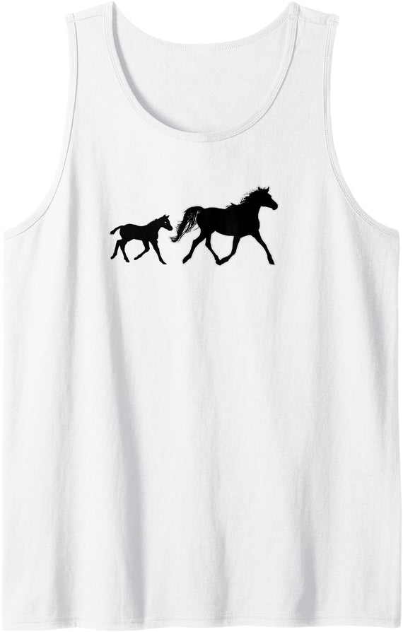 mom and baby d Mare Horse and Baby silhouette Tank Top - White