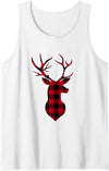 Buffalo Plaid Deer Christmas Ls Classic Red & Black Christmas Deer Head Buffalo Plaid Tank Top - White
