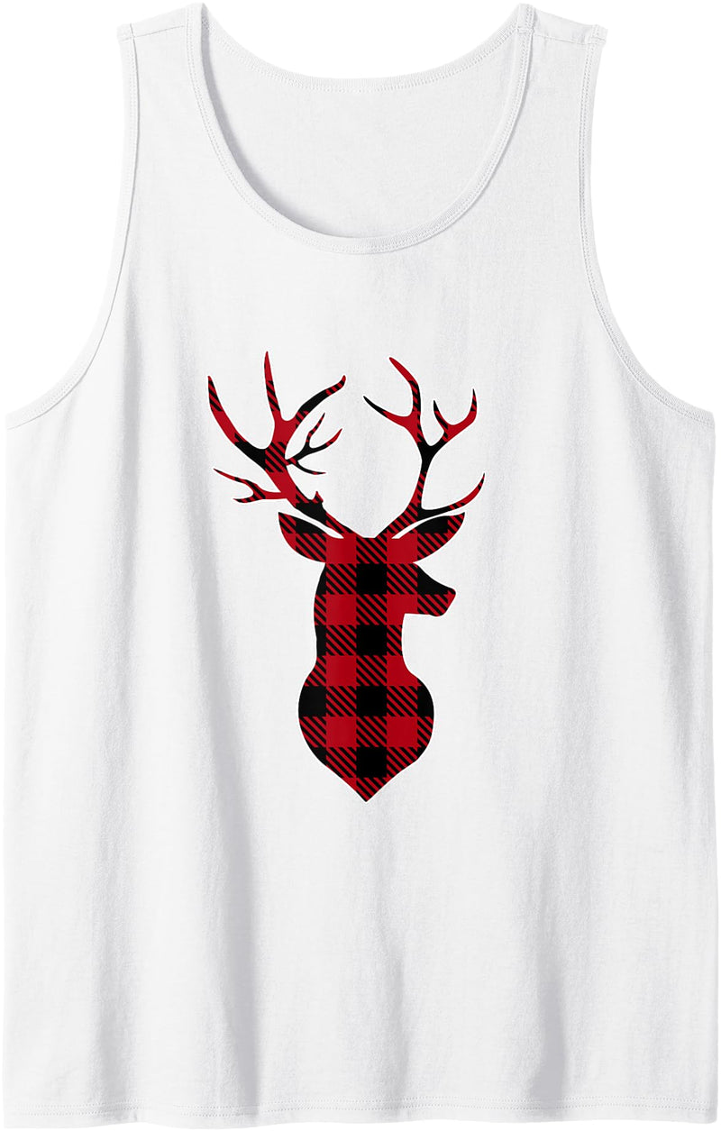 Buffalo Plaid Deer Christmas Ls Classic Red & Black Christmas Deer Head Buffalo Plaid Tank Top - White