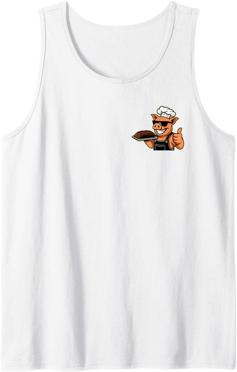 Vintage Funny Cool Pig Chef BBQ Season Men Dad Smokin' Meats and Clapping Cheeks BBQ Funny Pig Chef 2 Sided Tank Top - White