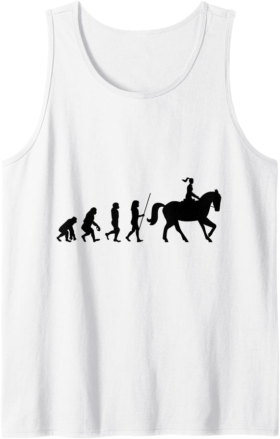Gifts for Equestrians and Dressage Riders Co. Evolution Horse Rider Dressage Horses Stable Riding Stud Tank Top - White