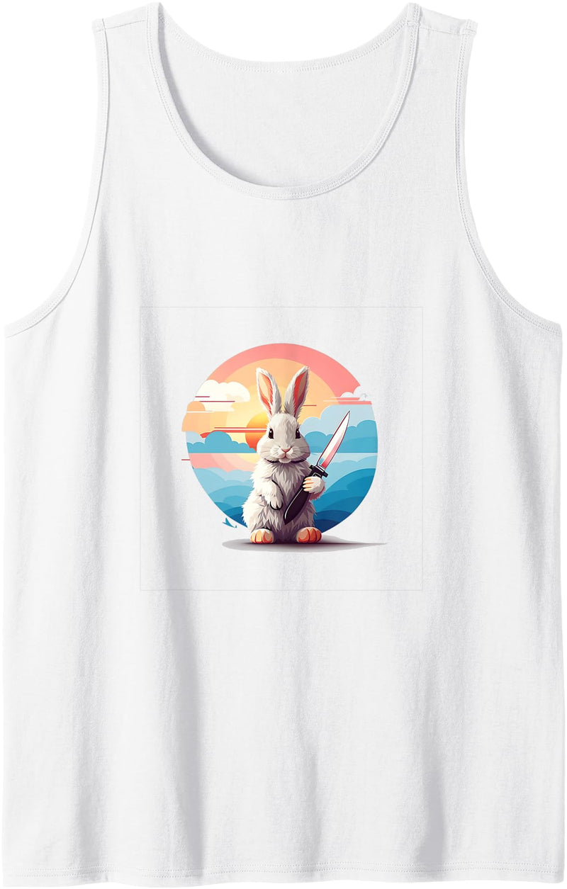 Cute Funny Menacing Bunny Halloween Idea Killer Rabbit Tank Top in White