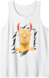 Llama looks from torn fabric Cute llama torn fabric funny llama lovers kids women men Tank Top - White
