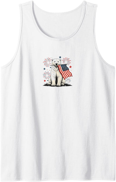 Polar Bear Holding America Flag USA 4th of July Tank Top