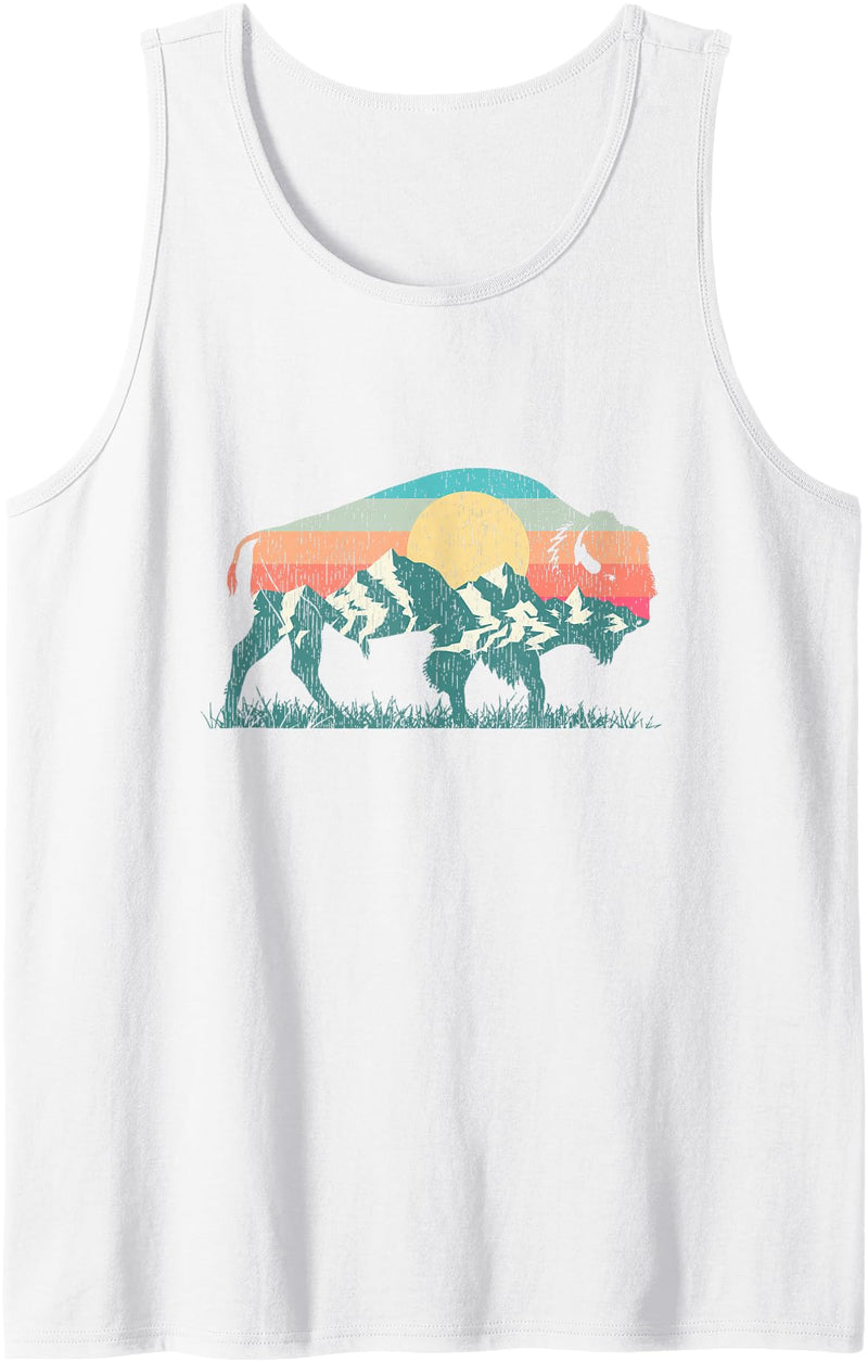 Mountain Life Outdoor Bison Buffalo Shirts & Gifts Vintage National Park Bison Landscape Buffalo Retro Tank Top - White