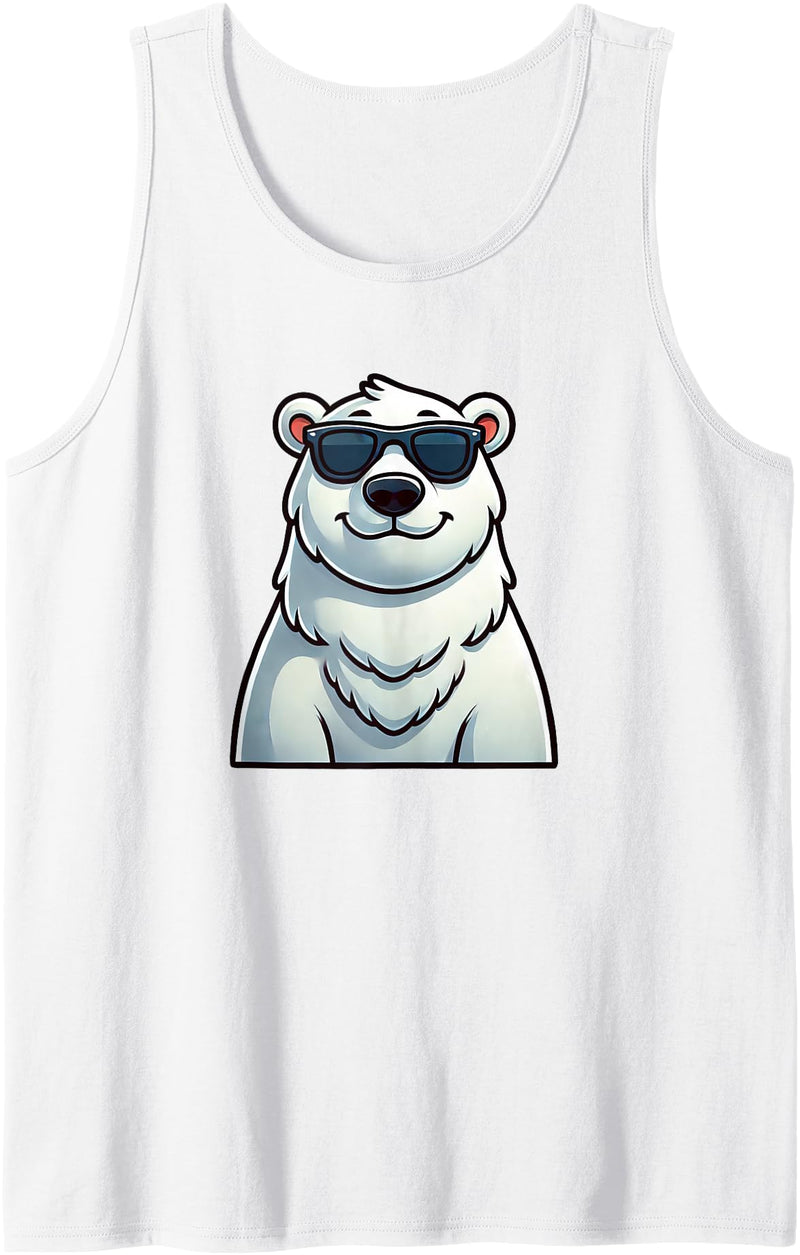 Cool Bear Designs Cool Polar Bear Cartoon Sunglasses North Pole Tank Top - White