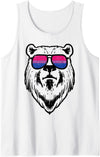 Bisexual Bi Pride Stuff Men Women Gifts Bear Face Bisexual Sunglasses Bi Pride Flag LGBTQ Men Women Tank Top - White