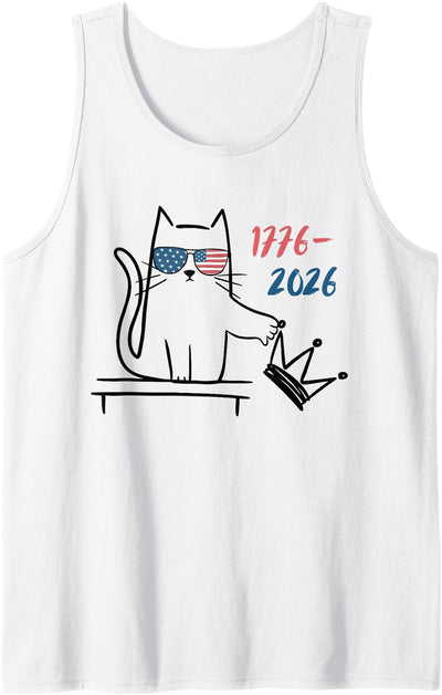 4th of July Costume for Men Women Funny Cat No Kings 1776 2026 250th Anniversary USA Flag Tank Top