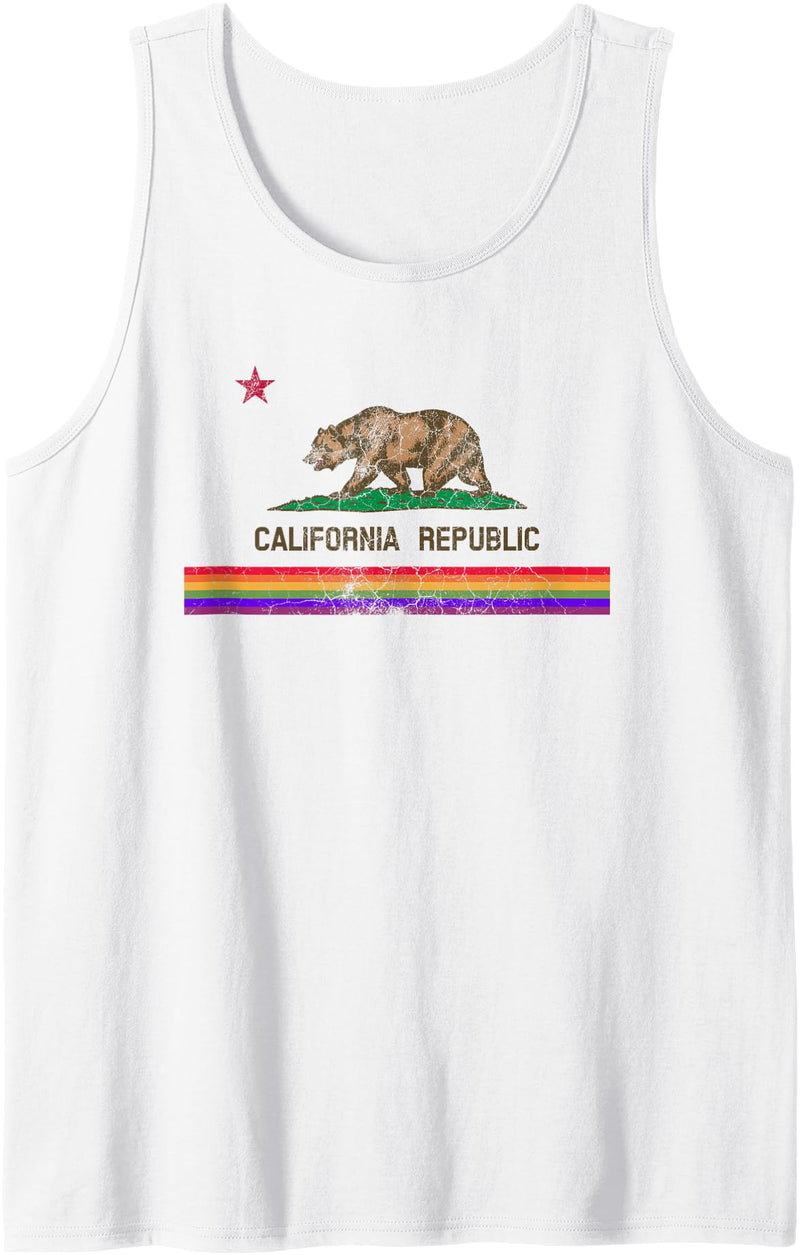 CALIFORNIA STATE FLAG LGBTQ GAY PRIDE RAINBOW TEES CALIFORNIA STATE FLAG BEAR LGBTQ GAY PRIDE RAINBOW PARADE Tank Top - White