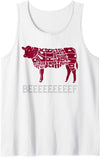 Funny Carnivore Designs Fun Meat Lover Cow BBQ Barbecue Beef Cuts Illustration Tank Top - White