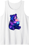 Galaxy Bear Space Flowers Cute Cosmic Night Cosmic Night Bear with Colorful Space Flowers Tank Top - White
