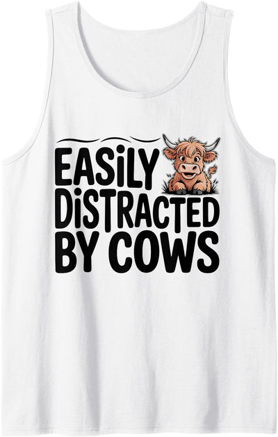 Easily Distracted by Cows Western Highland Cow Tank Top