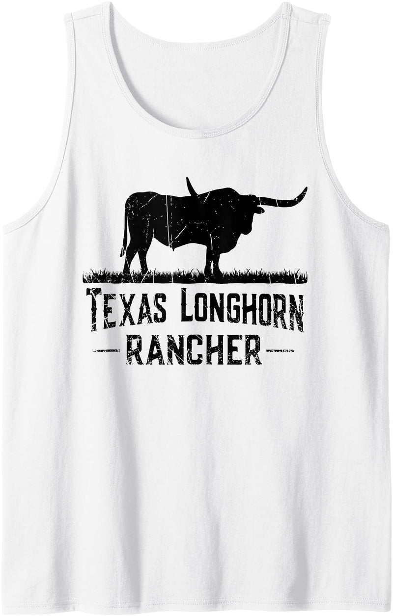 Farm & Longhorn Geschenk Für Herren Texas Longhorn Rancher - Longhorn Cow for Cattle Farmer Tank Top - White