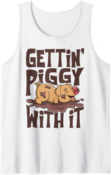 Hadley Designs Gettin' Piggy With It, Farm Animals, Hog Lover, I Love Pigs Tank Top - White