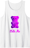 Bahaa's Tee Cool Bite Me Colorful Gummy Bear Candy Illustration Graphic Tank Top - White