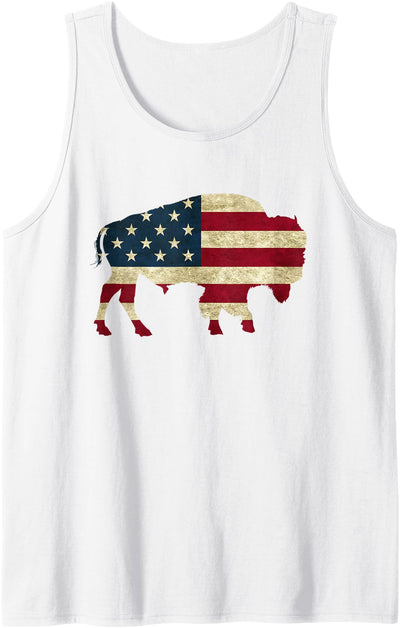 Cow Jmay Vintage Buffalo Bison Outline American Usa Flag Tank Top