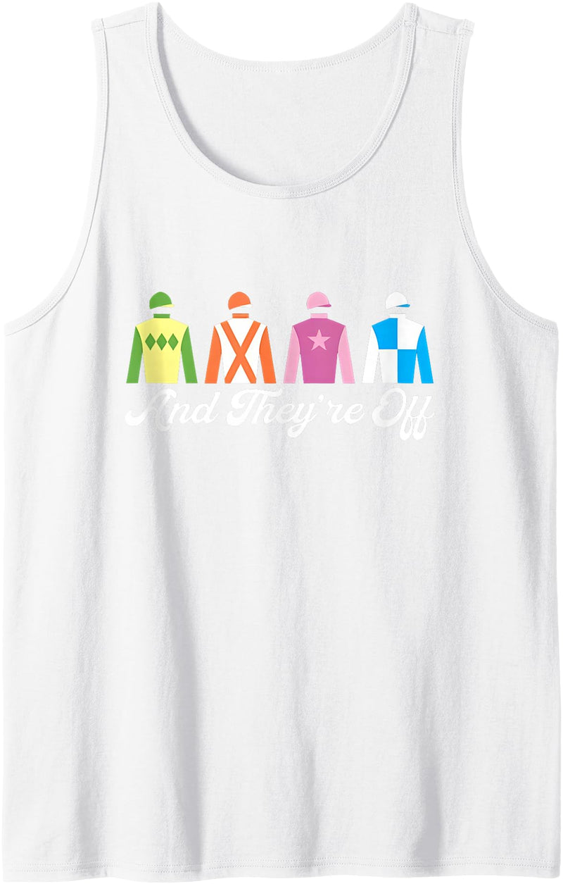 Horse Racing Derby Match Tee and They're Off Funny Horse Racing Derby Silks Jockey Tank Top - White