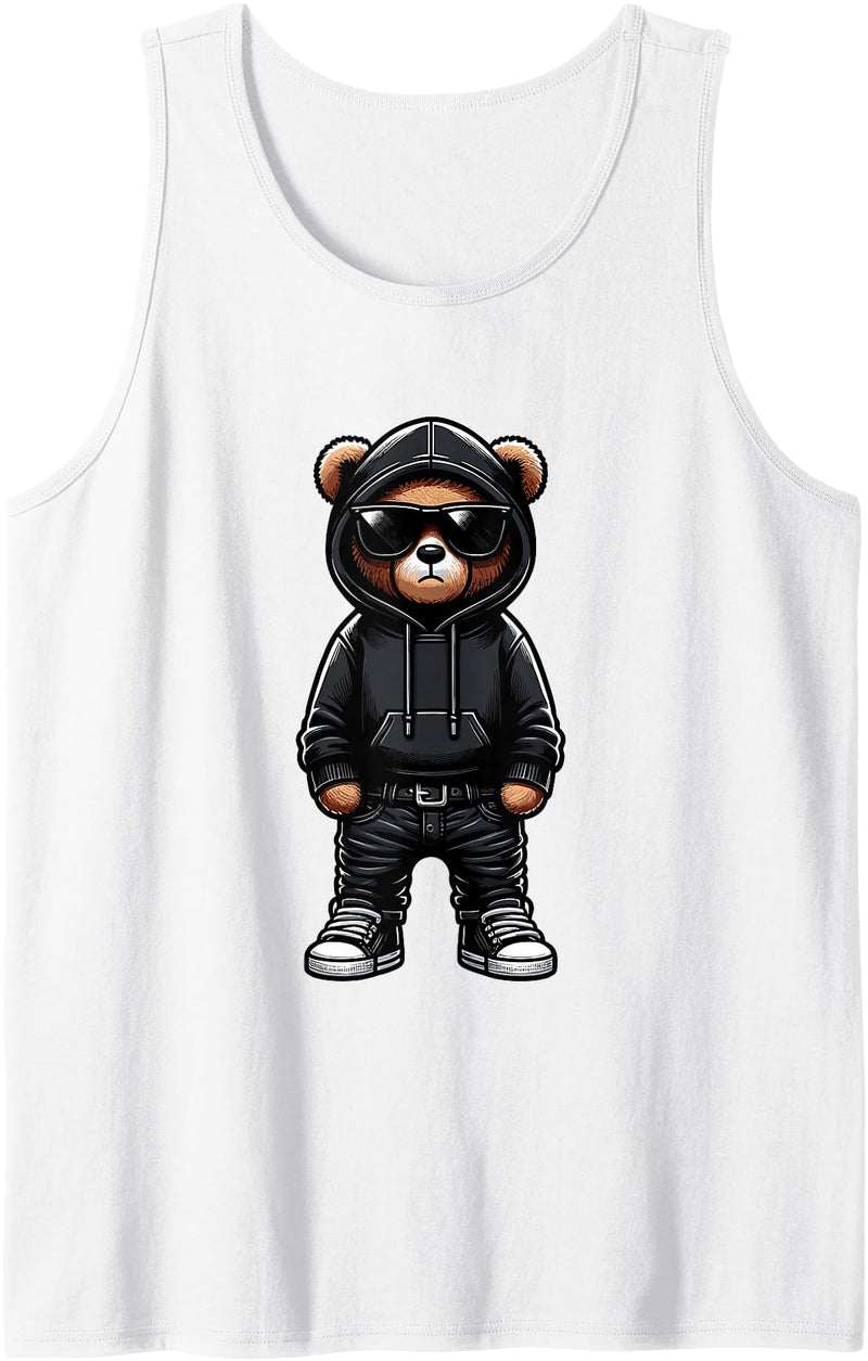Urban Teddy Bear Graphic Hip Hop Rappers Aesthetic Teddy Bear Cool Bears Hip Hop Streetwear Graphic Colorful Tank Top - White