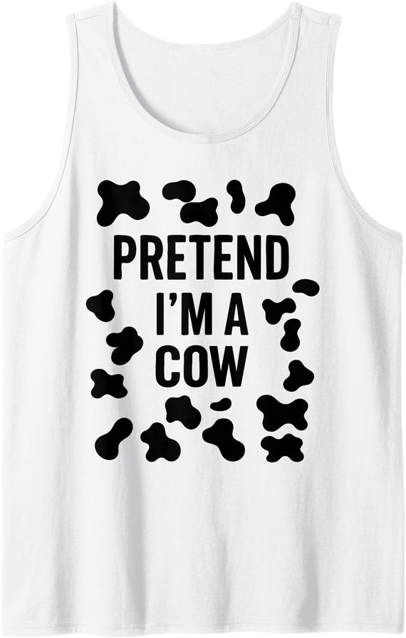 Funny Halloween Tee Shirts Store Co. Pretend I'm a Cow Shirt Adult Costume Halloween Cow Print Tank Top - As Pictured