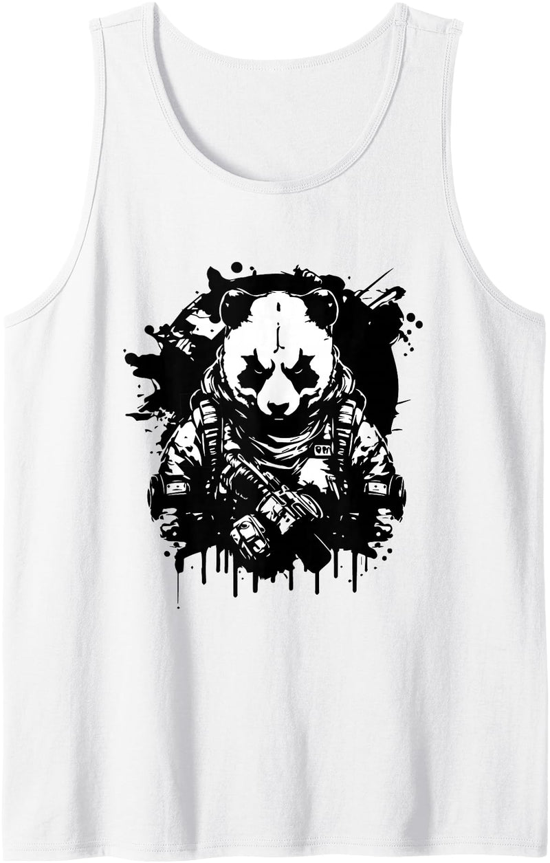 Panda Gifts For Panda Lovers - Cute Panda Bear Determined Tactical Panda - Not so Fluffy and Harmless Tank Top - White