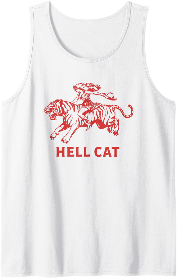 Vintage Cowgirl Hell Cat Retro Cowgirl Western Cowgirl riding tiger Hell cat Vintage Tank Top - White