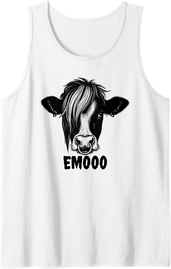 Emoo Emo Fringe Animal Cow Men Women Emooo Funny Emo Cow Tank Top - White