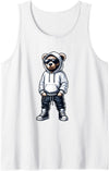 Urban Teddy Bear Graphic Hip Hop Rappers Aesthetic Graphic Teddy Bear Cool Bears Hip Hop Streetwear Colorful Tank Top - White