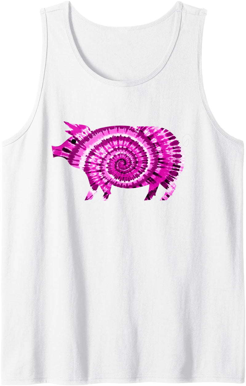 Tie Dye Pig Tee co Pink Pig Tie Dye T Shirt 60s 70s Hippie Psychedelic Tank Top - White