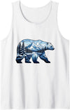 Wild Bear Mountain Forest Nature Landscape Geometric Polar Bear Winter Mountain Scene Tank Top - White