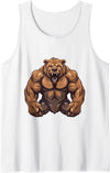 Workout Power Mood Inc Grizzly Bear WIth Muscles Workout Gym MMA Fighter Tank Top - White