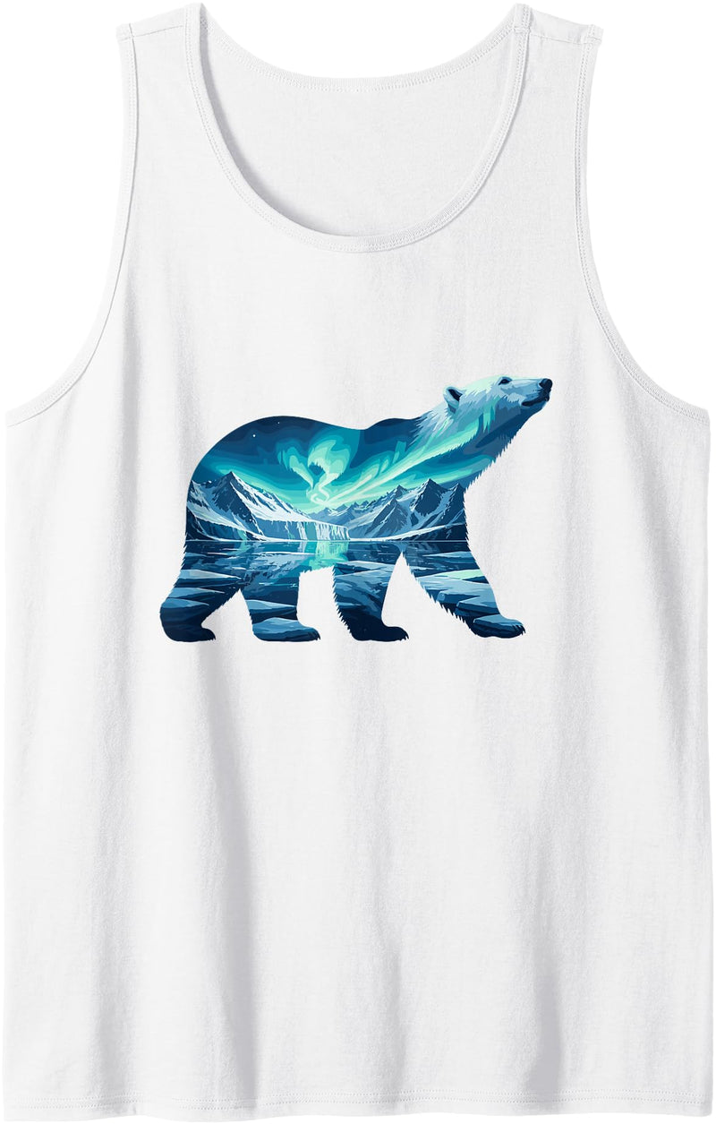 Arctic Wildlife Aurora Borealis Polar Bear Nature Northern Lights Polar Bear Arctic Landscape Tank Top - White