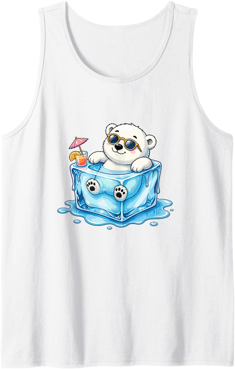 Cool Polar Bear Summer Ice Cube Vibes Chill Polar Bear in Ice Cube Summer Mood Tank Top - White