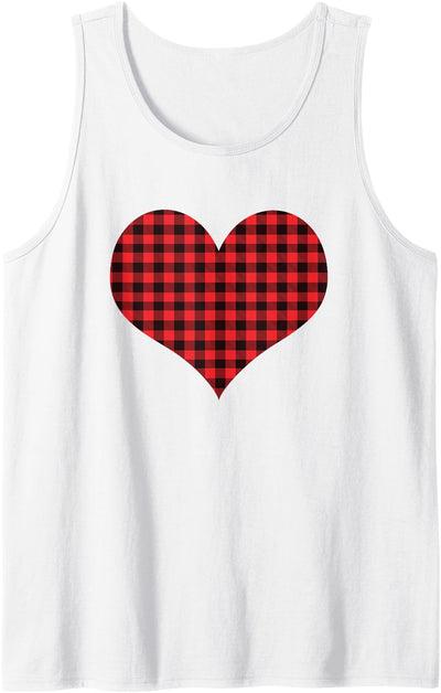 Cow Red Heart Buffalo Plaid Cute Girlie Valentines Tank Top