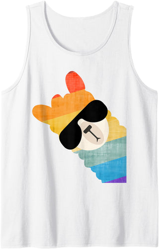 Llama Alpaca gifidea for men and women Rainbow Alpaca Llama Fun with sunglasses for women and men Tank Top - White