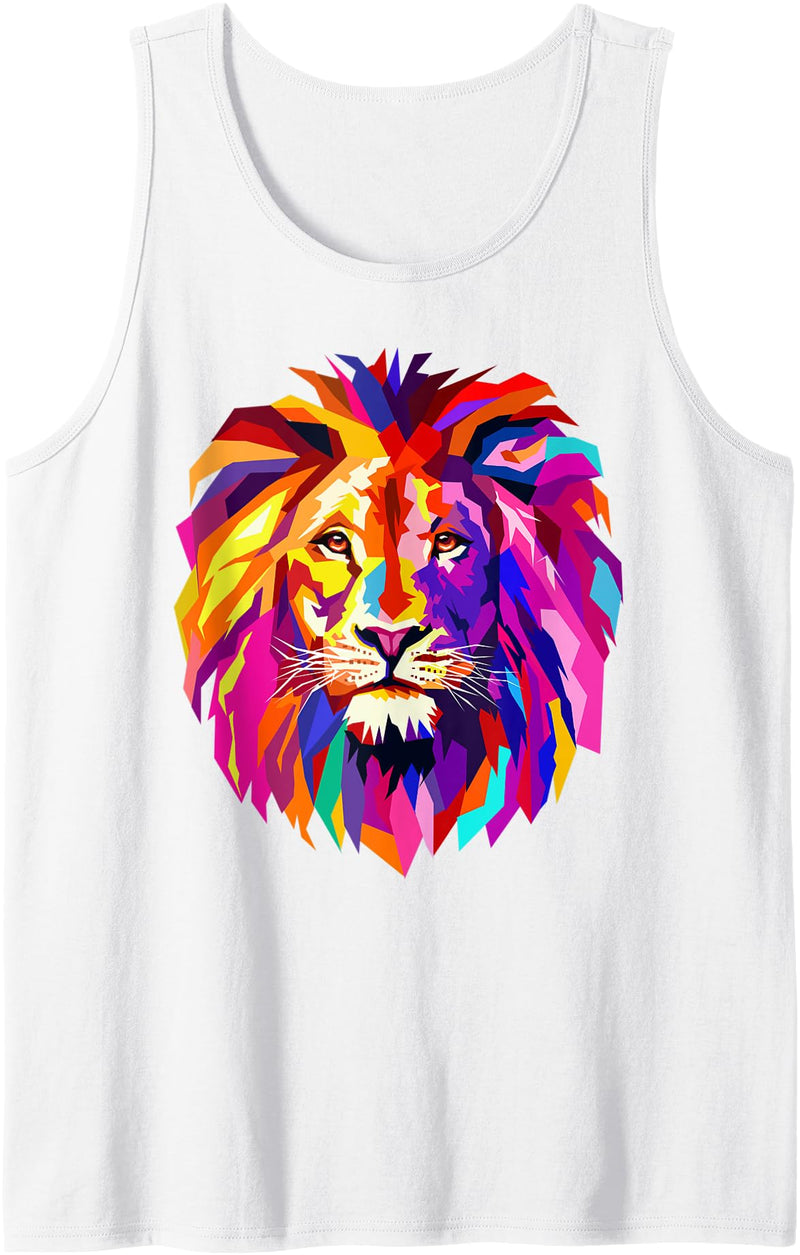 AXZ Tee Lion Series Cool Lion Head Design with Bright Colorful Tank Top - White