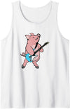 BluegrassGarage - Bluegrass Music Vintage Fan Tees Pig Playing Electric Guitar Rock & Roll Funny Music Tank Top - White