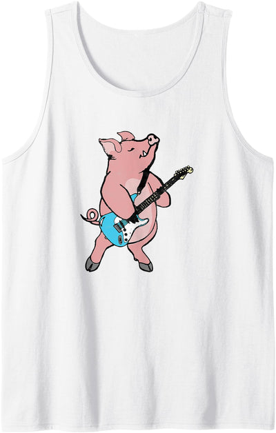 Pig Playing Electric Guitar Rock & Roll Funny Music Tank Top