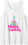 Happy Easter White Bunny on Pile of Eggs Easter Tank Top in White