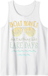 AMG Crafted Creations Boat Waves Sun Rays Lake Days Tank Top - White