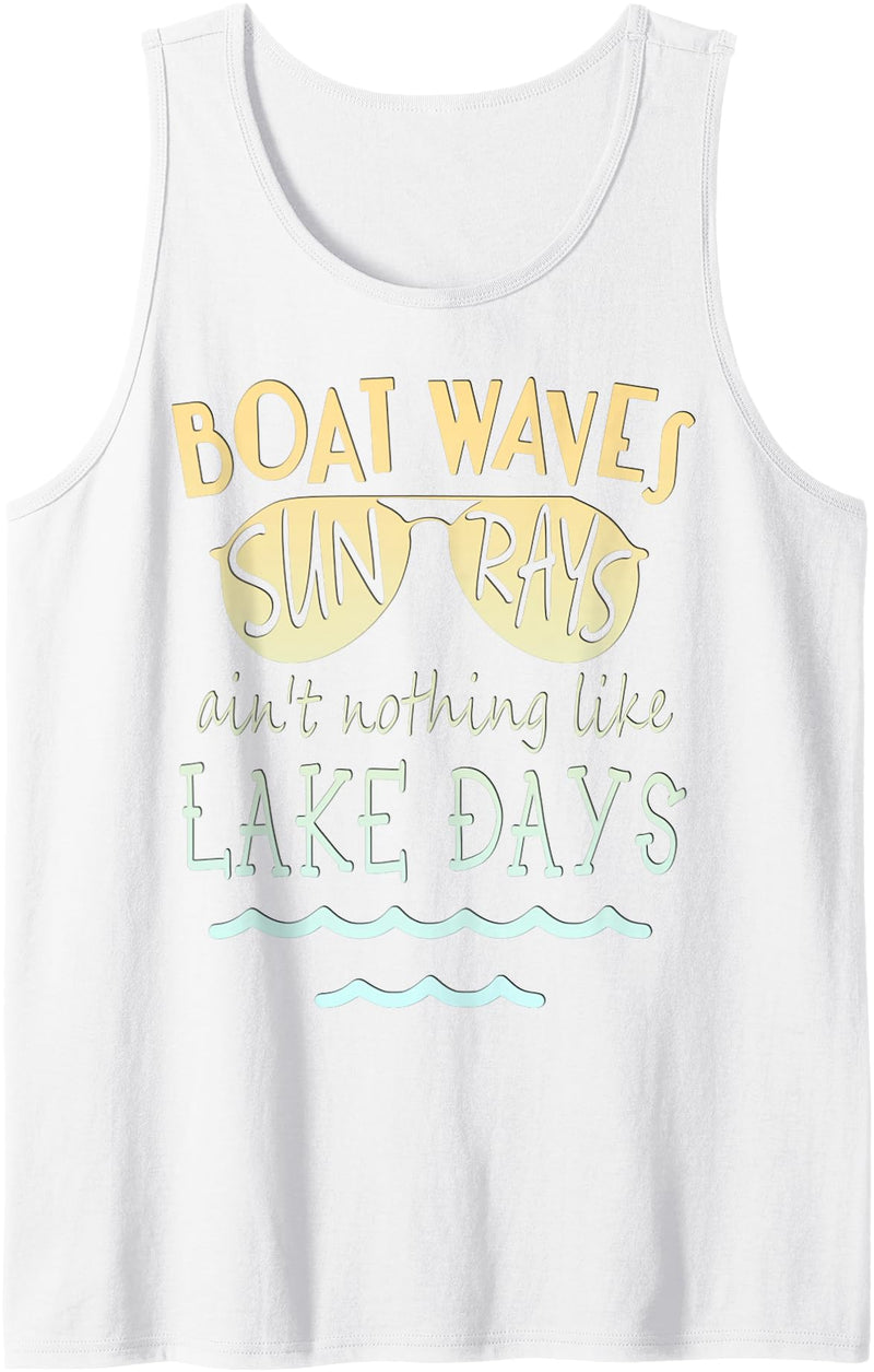 AMG Crafted Creations Boat Waves Sun Rays Lake Days Tank Top - White