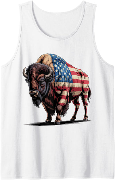 Cow Patriotic Bison Lover Bison American Flag Buffalo 4th Tank Top