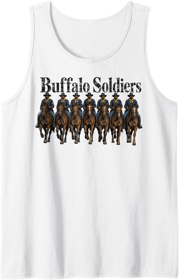 Melanin Wild West Buffalo Soldiers Black Cowboys T Buffalo Soldiers African American Black Military History Tank Top - White