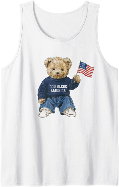 God Bless America Teddy Bear Patriotic 4th of July Tank Top