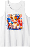 4th of July Highland Cow Popsicle Firework 4th of July Cute Highland Cow Popsicle USA Flag Patriotic Tank Top - White