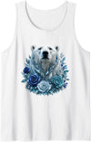 Arctic Polar Bear Crystal Rose Winter Spirit Majestic Polar Bear with Blue Ice Crystal Roses Tank Top - White