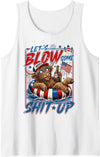 Highland Cow 4th Of July Shirt Lets Blow Some Shit Up Funny Highland Cow USA Flag 4th July Tank Top - White